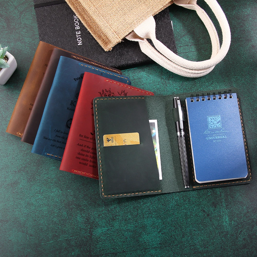 3 "x 5" 쓰기 패드 홀더 미니 포켓 메모장 홀더 용 상단 나선형 노트북과 호환되는 수제 정품 가죽 커버