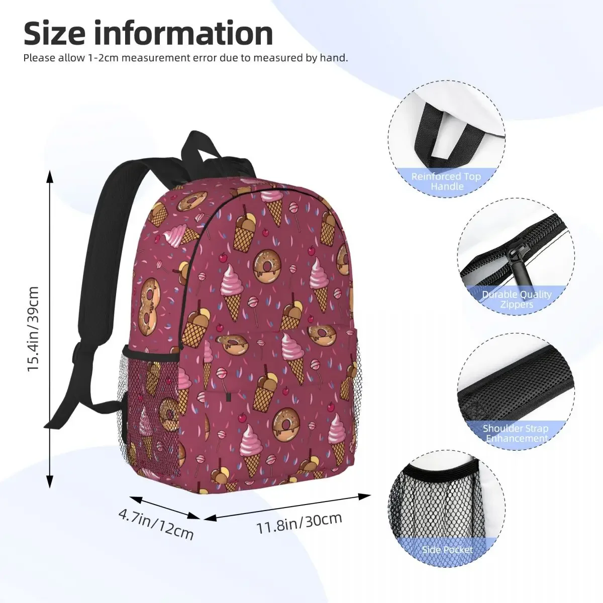 Ice Cream, Lolly Pop Pattern Backpacks Teenager Bookbag Cartoon Students School Bags Travel Rucksack Shoulder Bag Large Capacity