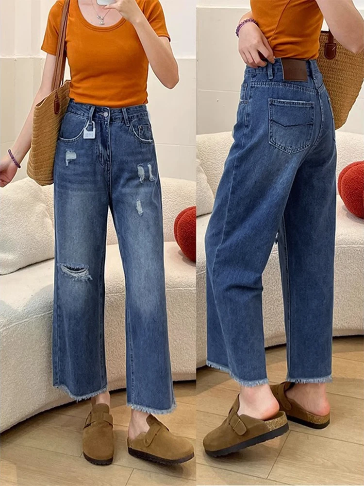 

High Waist Wide Leg Jeans Women's Loose Fit Straight Cut Denim Pants Tummy Control Bootcut Jeans for plus Size Pear Shape Body