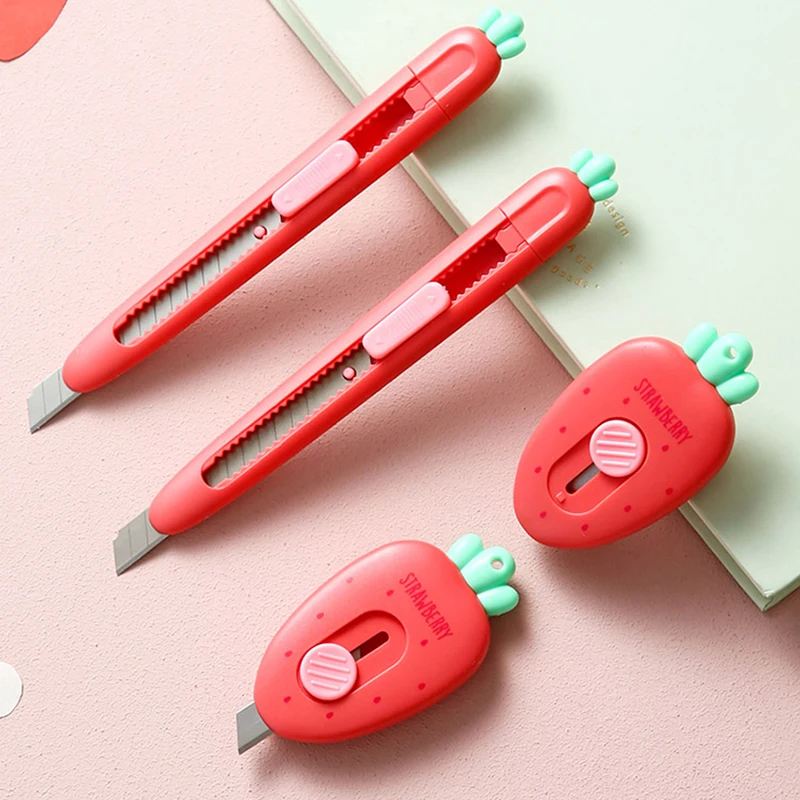 Mini Strawberry Utility Knife Cute Portable Paper Cutter DIY Art Handmade Knives Office School Paper Envelope Cutter Stationery