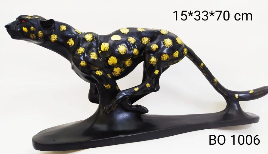 [VIP] Cheetah. Black, Gold. Home decoration. Collection crafts figure sculpture bust resin model gift. Bronze coating