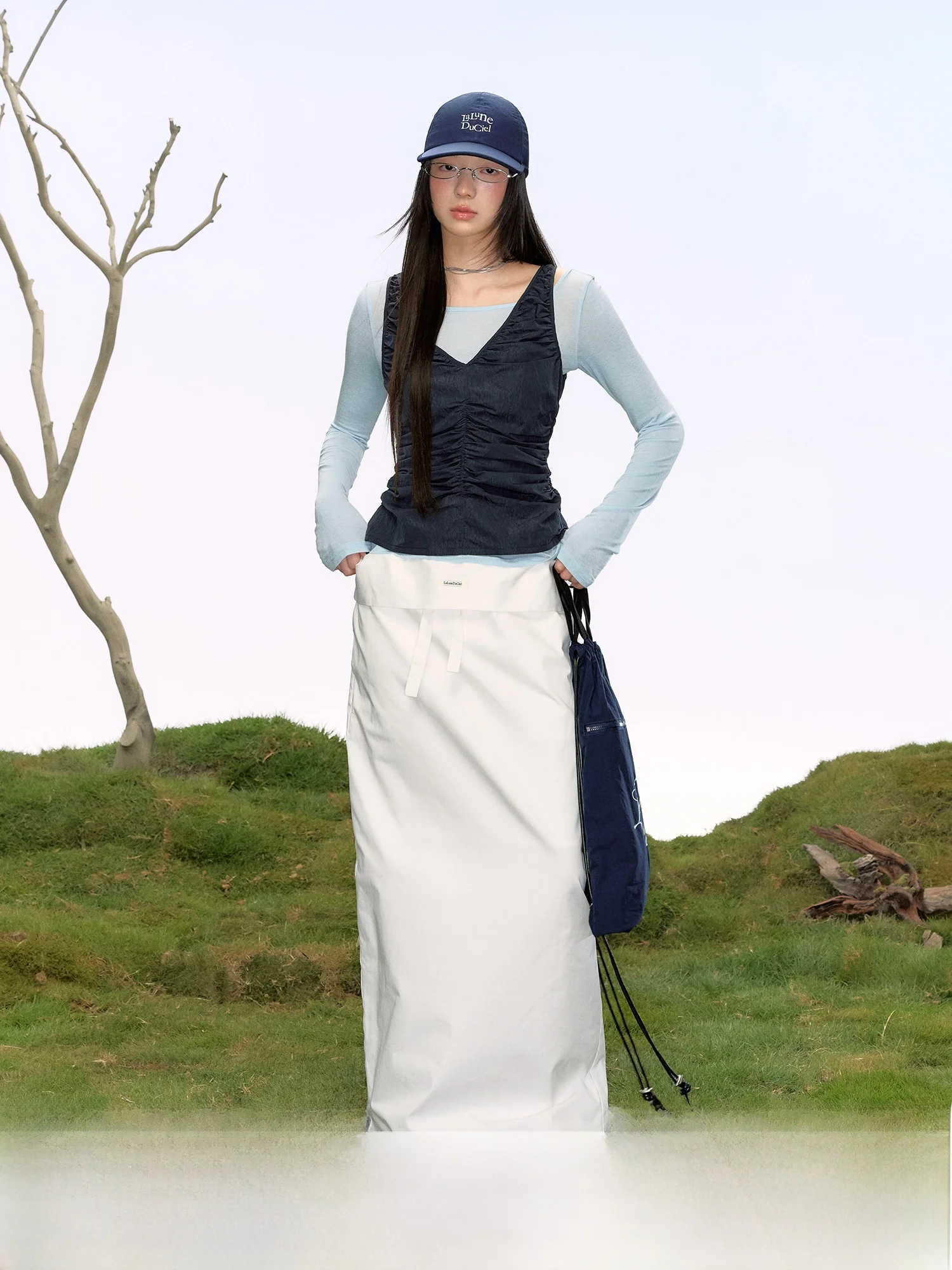 

LaluneDuCiel Повседневная юбка-миди средней длины с прямым вырезом для женщин, однотонная, с откидной талией, полиэстер, хлопок, нейлон, смесь