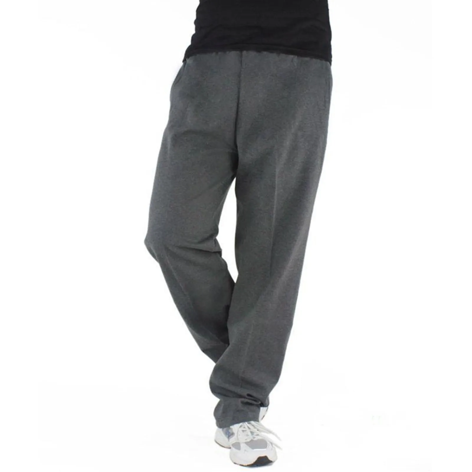 

Solid Color Simplicity Trousers With Pocket Male Casual Loose Straight Leg Pants Drawstring Elastic Waisted Outdoor Sweatpants