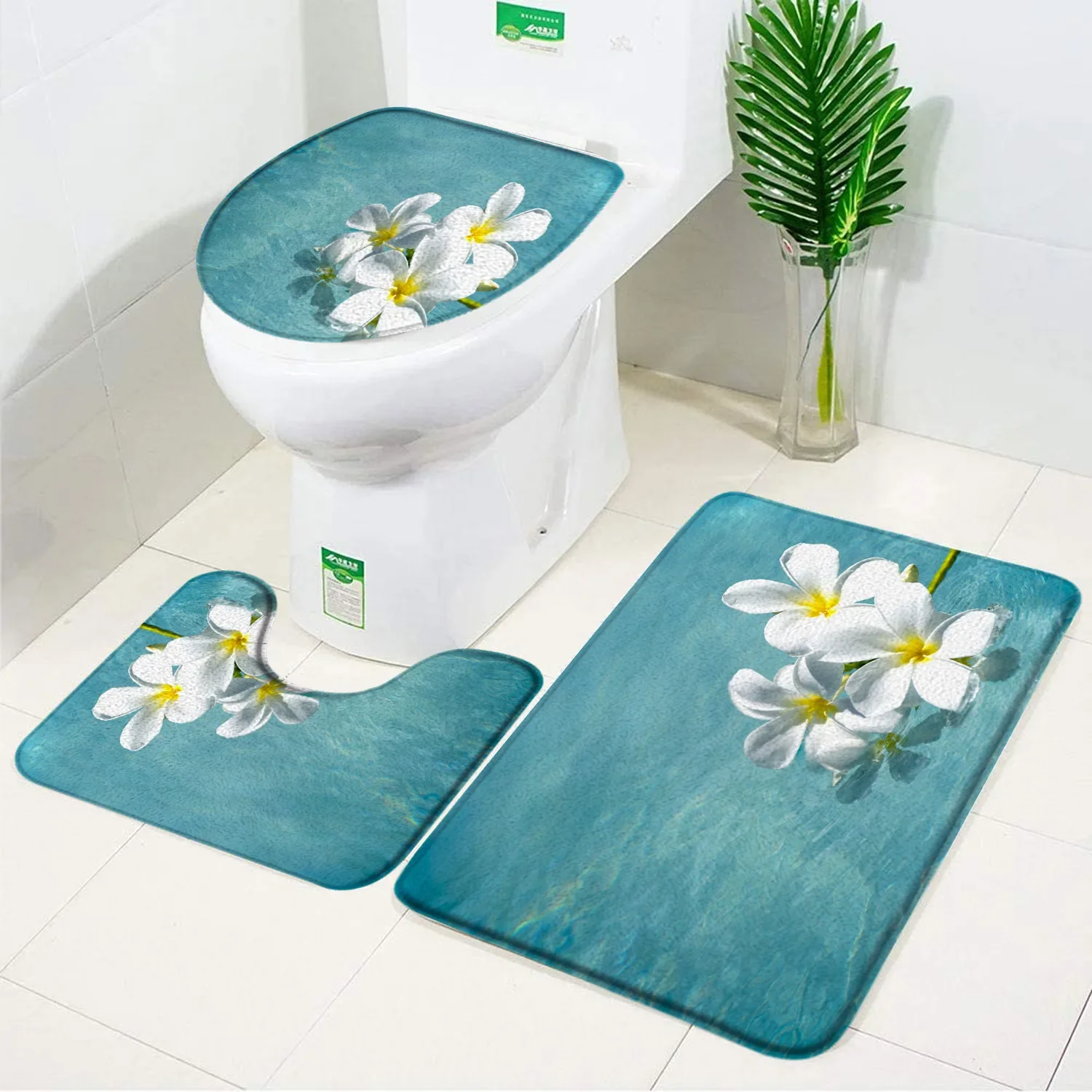 3-delige set paarse bloem op oude houten plank badmat bloemen landelijk retro decor flanel antislip badkamertapijt tapijt toilethoes