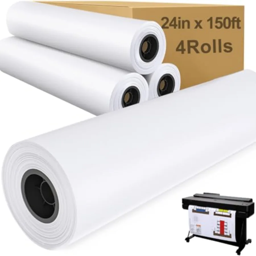 

Plotter Paper " ' 2" Core 4.2 mil - 80 g/m² 20lb Bond Tracg Paper Roll for Wide Format k Jet Prters Architectural Blueprts Engi