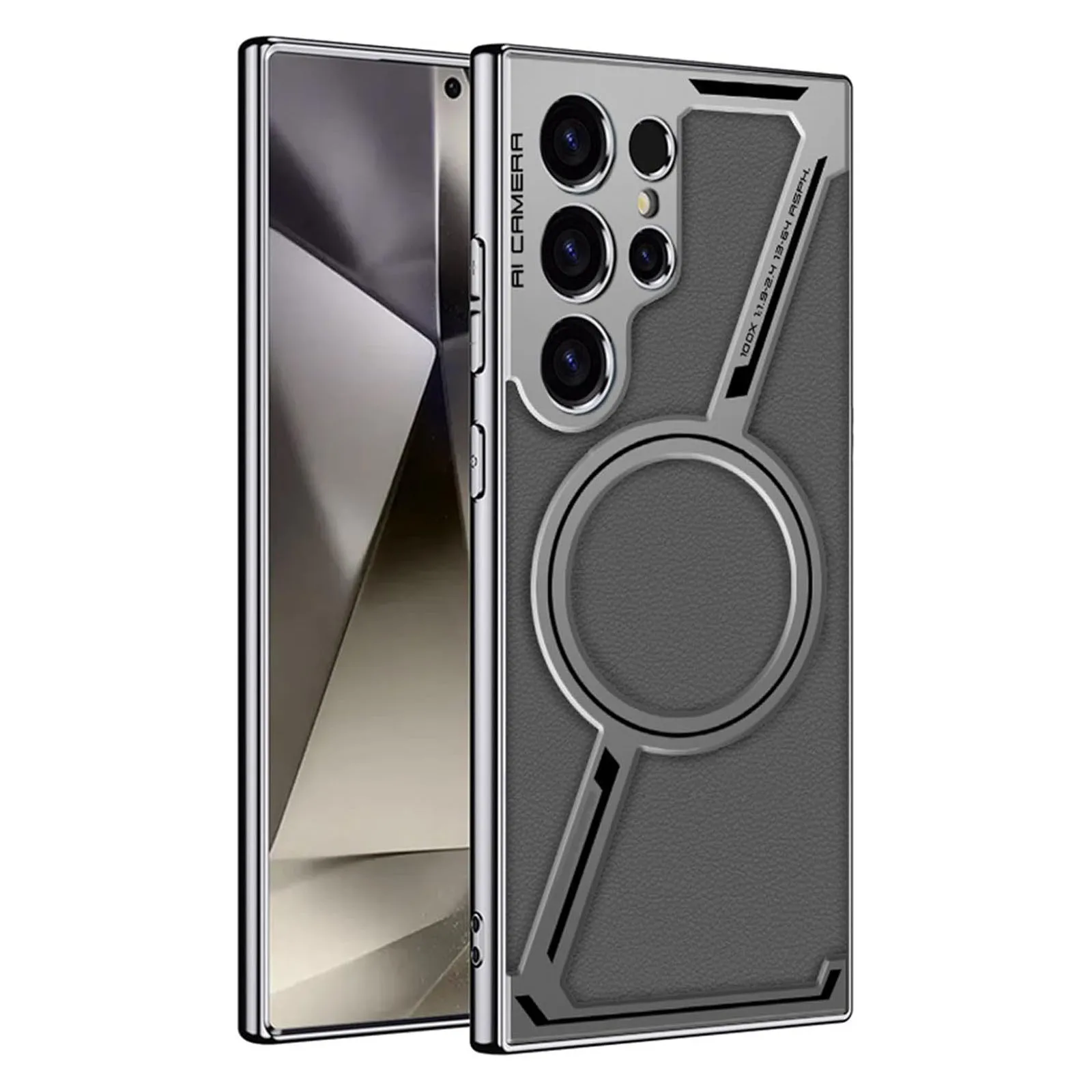 Magnetic Case for Samsung Galaxy S25 Ultra - Slim Luxury Business Leather, Electroplated, Full Lens Protection