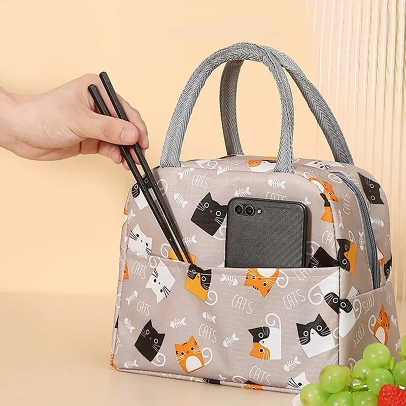 2024 Thermal Food Picnic Lunch Bags for Women Kids Functional Flower Pattern Cooler Lunch Box Bags Insulated Oxford Lunch Bags