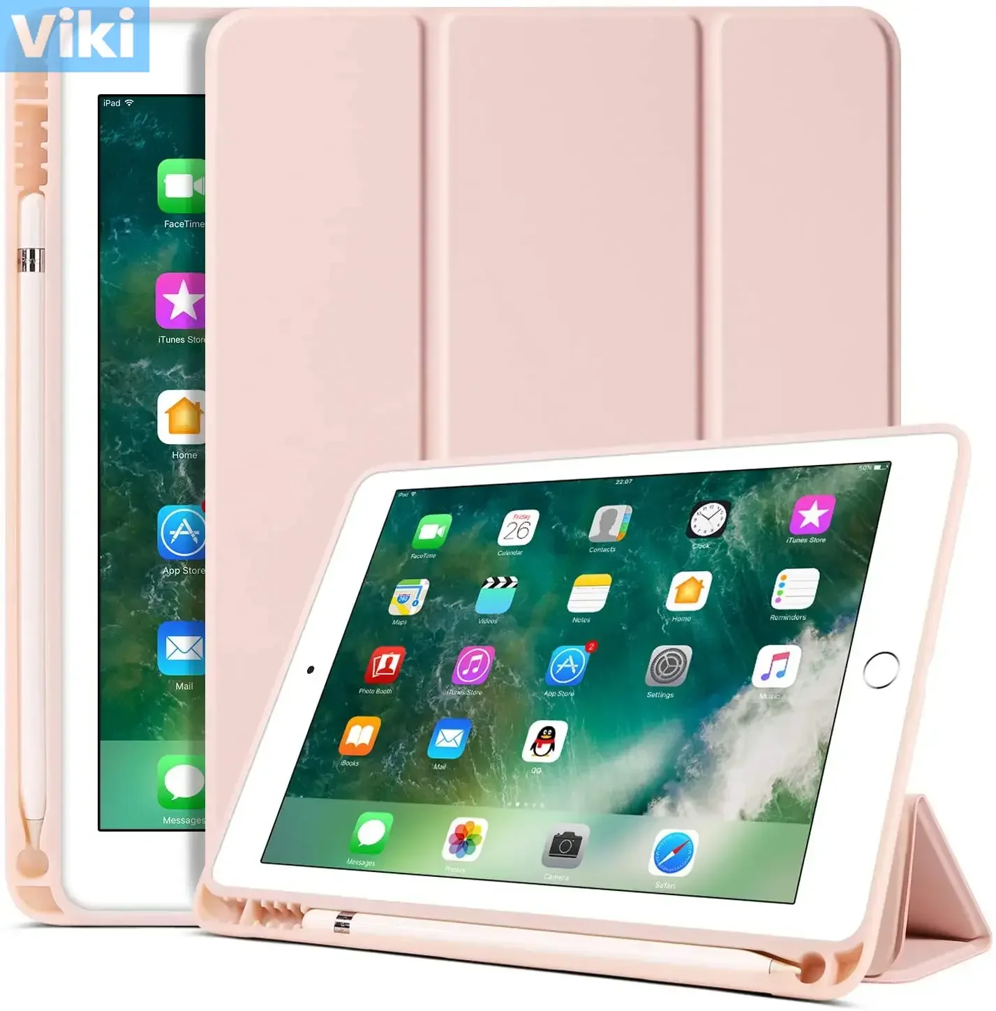 حافظة لجهاز iPad Air 9.7 11 iPad Air 4 5 10.9 3 Wake up ipad 10.2 Pro 11 2024 10.5 Mini 7 6 مع حامل قلم رصاص غطاء سيليكون Funda