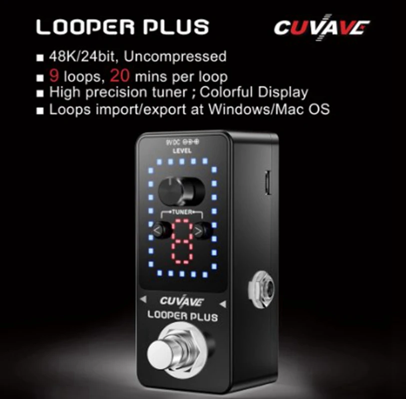 CUVAVE/M-VAVE LOOPER PRO Guitar Loop Effect Pedal 9 Loops Total 40 Minutes Unlimited Recording Time Overdubs LED Screen