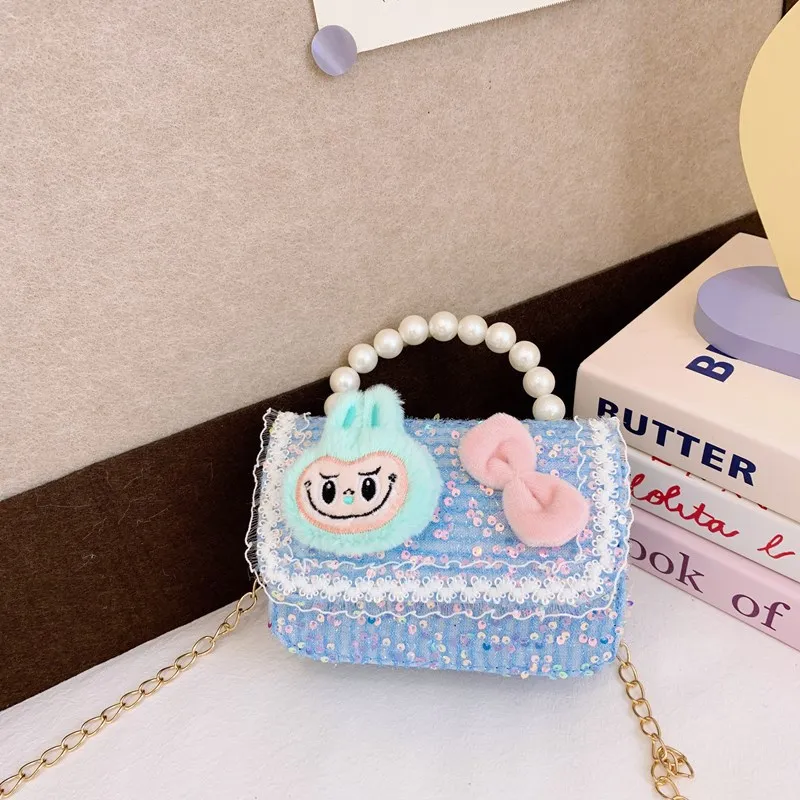 Novo anime bolsa labubu espumante glitter cutecartoon menina inclinação mochila das crianças presente de aniversário natal para amigos