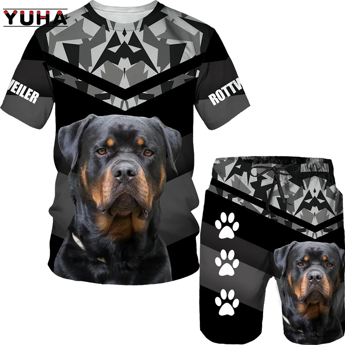 YUHA, Rottweiler Dog 3d Printed T Shirt/T-shirt Shorts Set Male Summer Sportwear Casual Men\'s Tracksuit Fashion Men\'s Clothing S