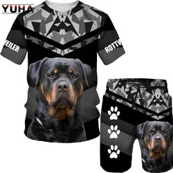 YUHA, Rottweiler pies 3d drukowane T Shirt/T-shirt zestaw szortów mężczyzna lato odzież sportowa Casual męska dres moda męska odzież S