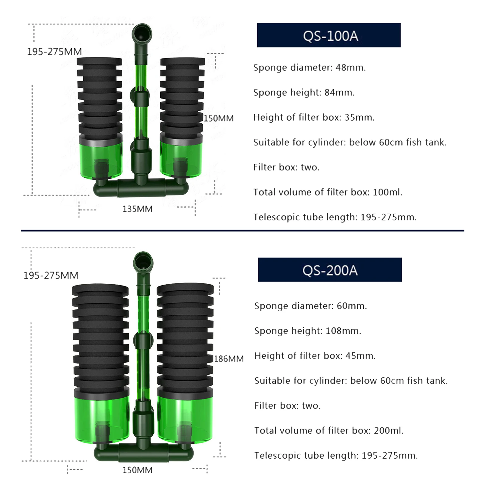 Aquarium Fish Breeding Filters Double Head Aquarium Oxygen Filtration Pump Absorbs Dirt Aquarium Bio-sponge Fiters Fish Supplies