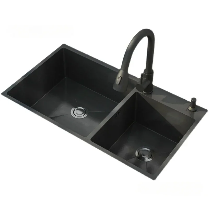 Sink Black Nano Kitchen Sink Double Trough Manual Stainless Steel Household Dishwasher Kitchen Sinks Kitchen Fixtures