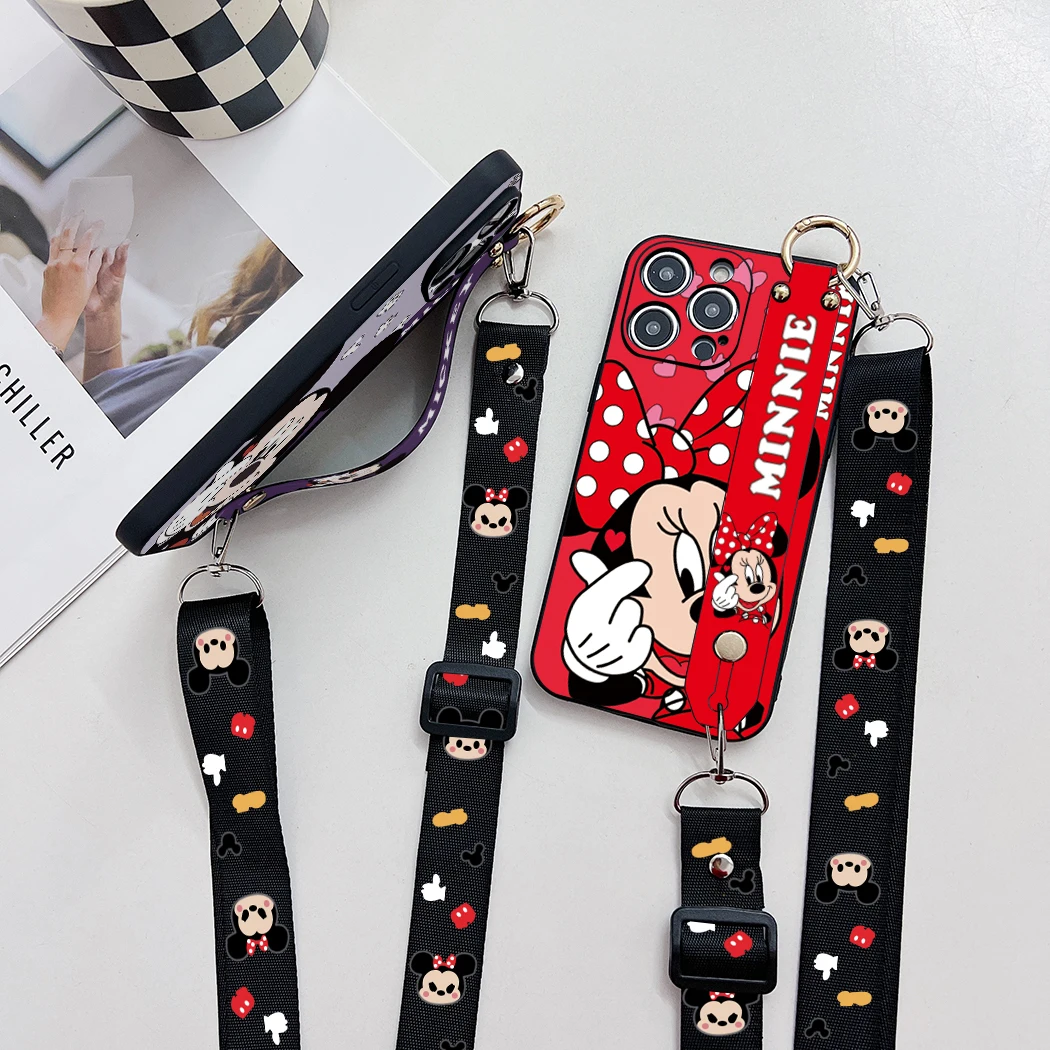 For Samsung Galaxy S7 S8 S9 S10 S20 S21 S22 S23 S24 Plus Ultra FE Love Minnie Case Wrist Strap Rope