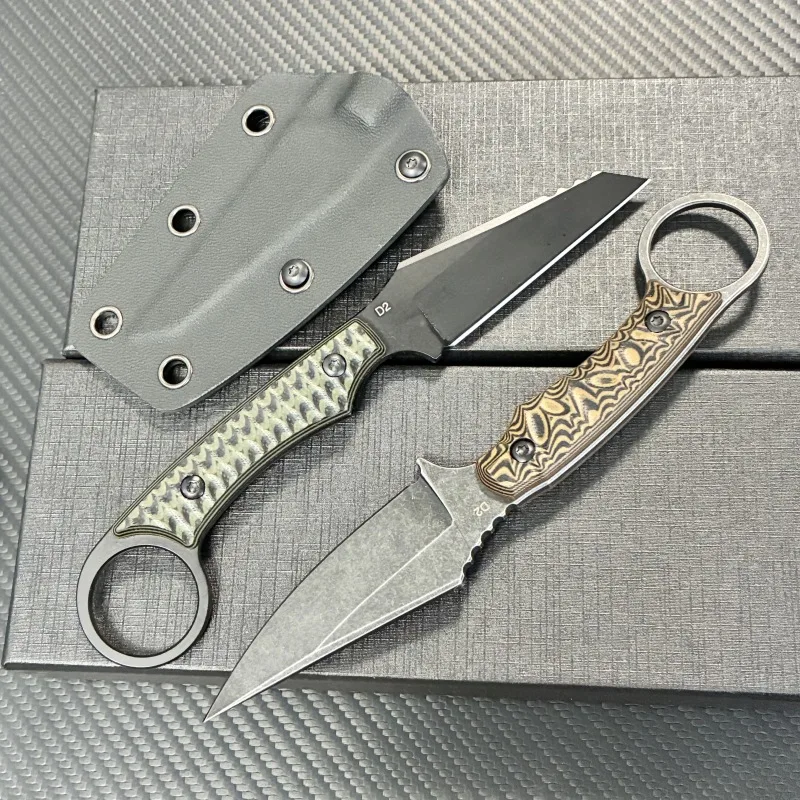 Outdoor compact straight knife, portable survival knife for camping and outdoor activities, made of high-hardness full steel