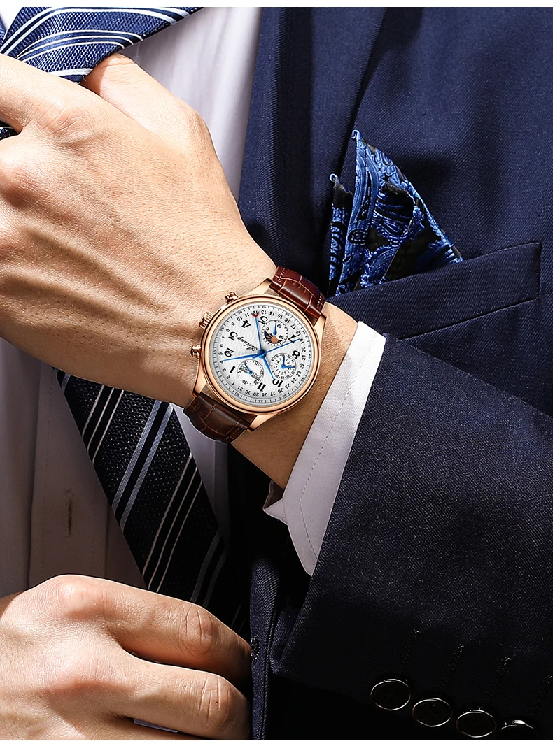 Ailang top luxury brand men\'s automatic mechanical watch moon phase calendar multi-function waterproof business wristwatch
