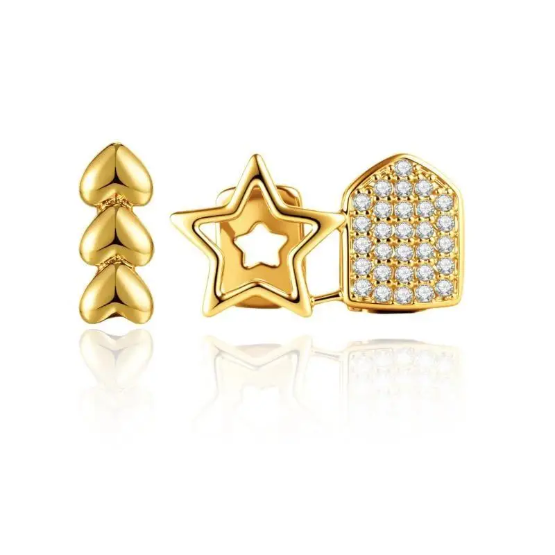 1/2 Stück Geometrischer Zahn-Grillz-Schmuck, unregelmäßige Form, Zirkonia, doppelt ausgehöhlter Stern, Zahn-Accessoire – Detail 3