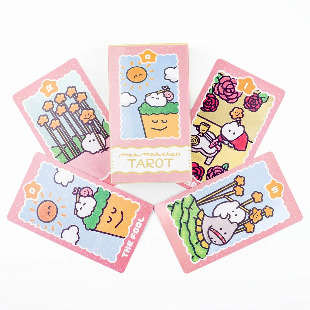 Mokmokchan Tarot A 78-kartowe i przewodnik Kawaii Karty tarota Karty do gry Zabawka na biurko Rozrywka Gry planszowe 10,3 * 6 cm