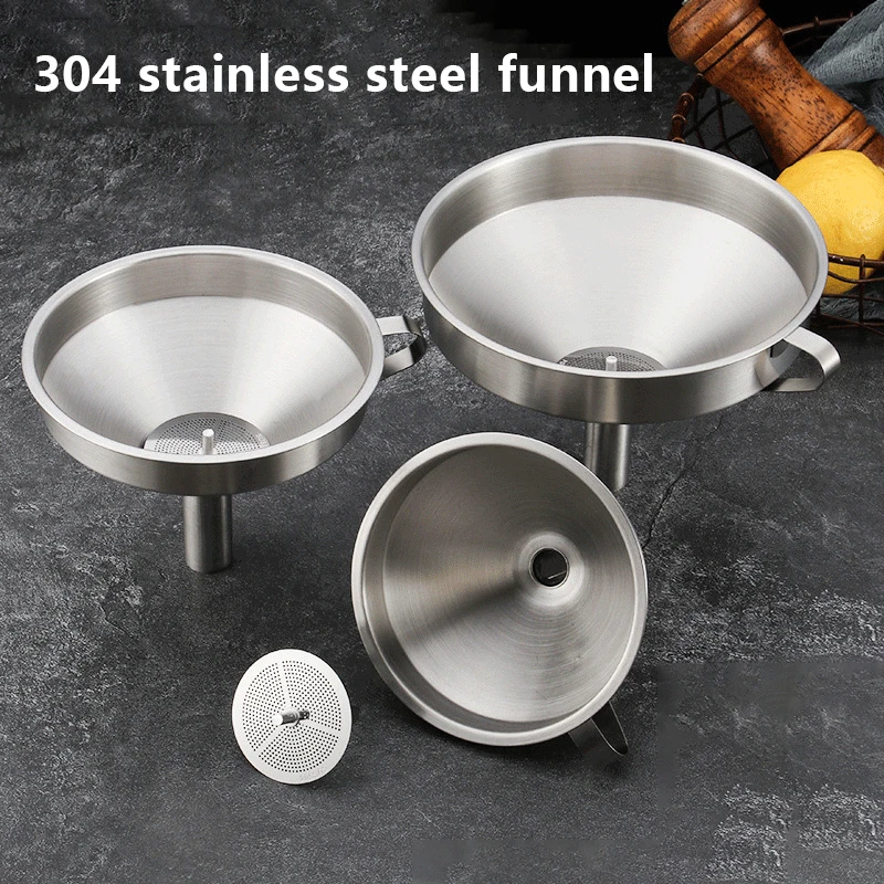 

Stainless Steel Metal Funnel For Canning Kitchen Tools Kitchen Accessories Wide Mouth Funnels Bar Wine Beer Oil Flask Funnel