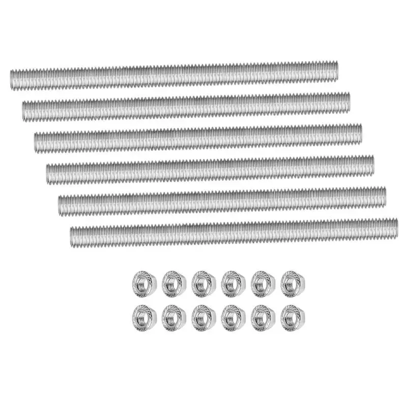 8 mm Threaded Bar Set with 12 Matching Fasteners, 6 Full Thread 30 Metal Lengths for Home Repair, Hardware Assembly, D2RD