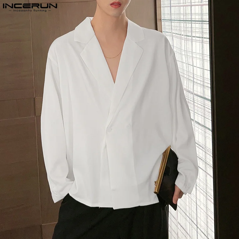

INCERUN Tops 2025 Korean Style Handsome Men Fashion Shirts Casual Simple Loose Long Sleeve Blouse Oversize Men Clothing S-5XL
