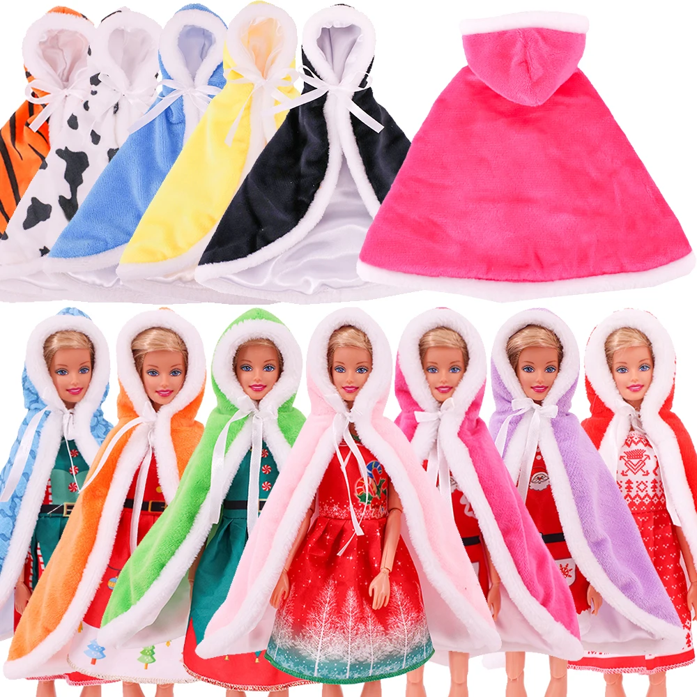 Barbies Doll Clothes Colorful Cloak Winter Plush Cape Bow Neckline Fit 30cm Blyth,1/6 BJD Doll Girl Toys Christmas Birthday Gift