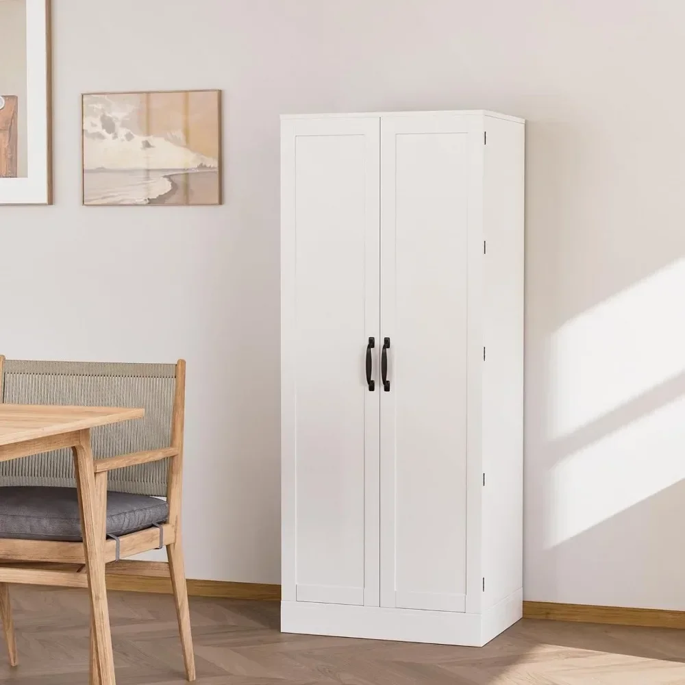 Pantry Cabinet,Tall White Kitchen Storage Cabinet with 2 Doors and Adjustable Shelves, 59