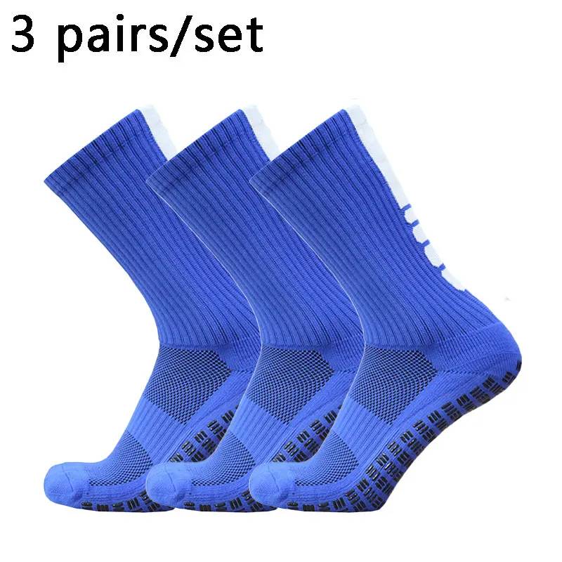 3 pairs New Anti Slip Soccer Socks Men Vertical Stripes, Dots, Three Bars Grip Football Socks calcetines hombre futbol