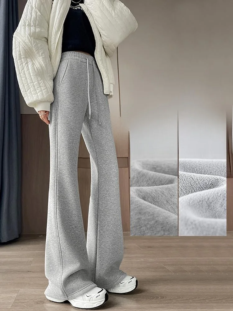 

Женские спортивные брюки с высокой талией, на флисовой подкладке, расклешенные, для йоги, повседневные, для высоких женщин, в корейском стиле, для поездок на работу