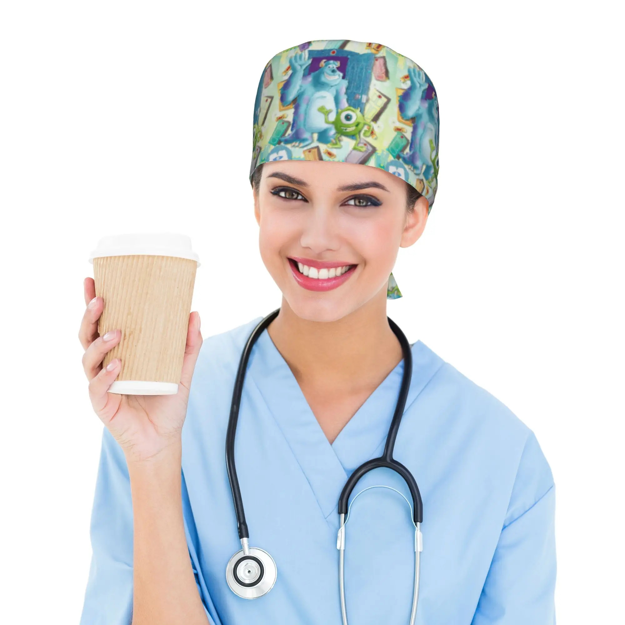 Custom M-Monsters Anime University Scrubs Cap Surgical Hats Men Women  Operating Room Cap Operator Hats Lab Works Hat