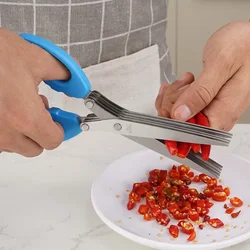 Kitchen Scissors Multifunctional Multi Layers Stainless Steel Knives 5 Blade Herb Scissors Scallion Cutter Kitchen Accessories