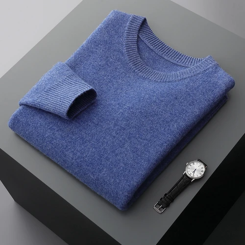 Suéter de lana para hombre Otoño e Invierno nuevo cuello redondo suelto Color sólido invierno engrosamiento camisa de fondo