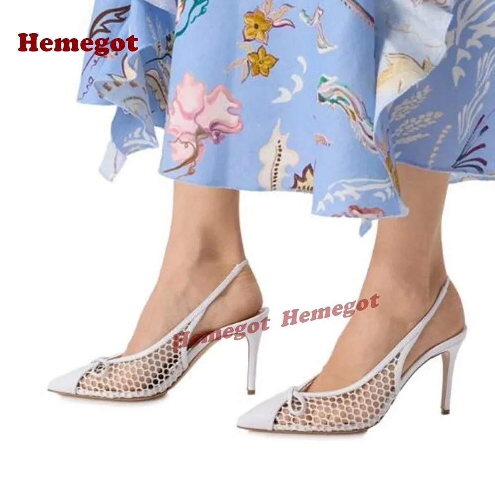 Air Mesh Slingback Pumps Pointy Toe Splicing Butterfly-Knot Stiletto Heels Women's Sandals Slip On 2026 New Summer Luxury Sexy