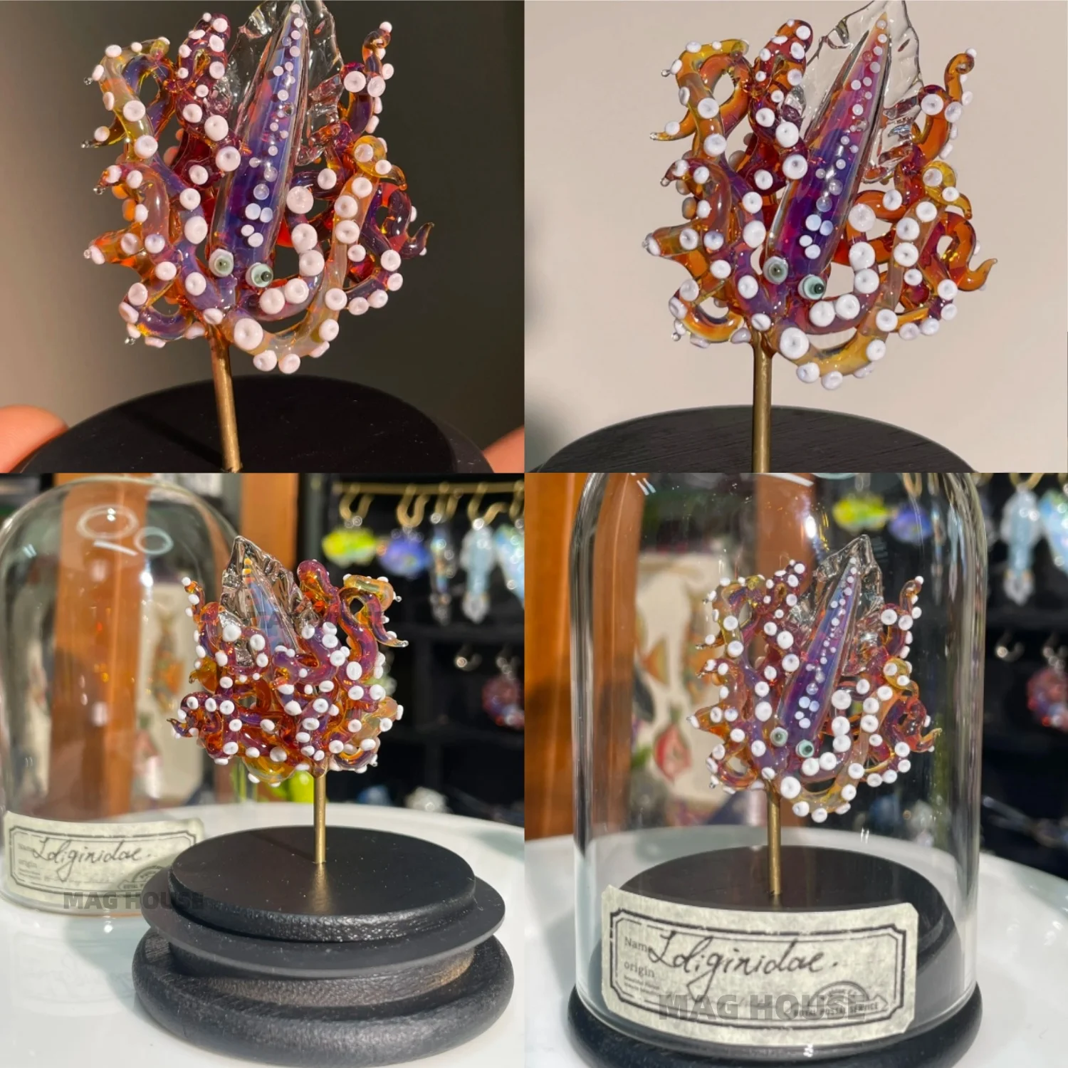 

Коллекционные стеклянные фигурки осьминогов ручной работы 9,5 см: морские обитатели, настольные подарки для мальчиков, глубоководные существа, декоративные изделия по естественной истории