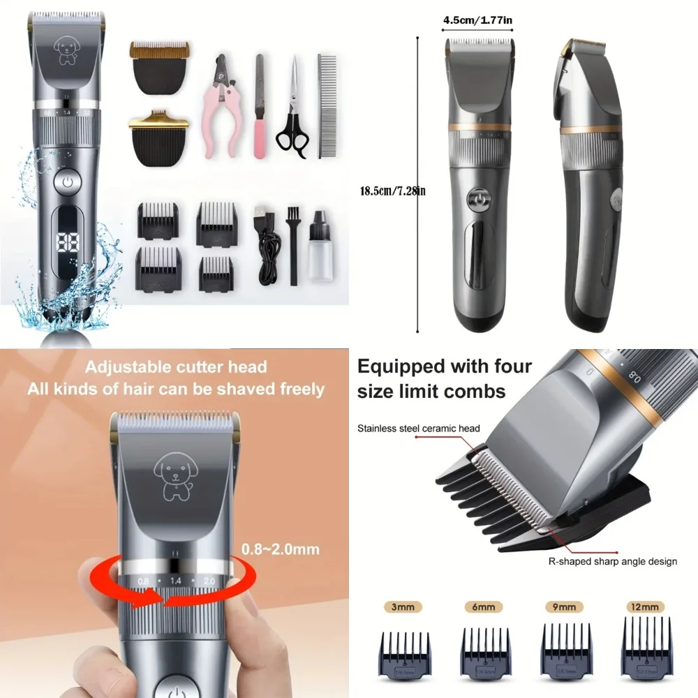 

Rechargeable Pet Grooming Kit with Dog Cat Clipper Shaver - Professional Pet Hair Clippers for Dogs, Cats, and Rabbits