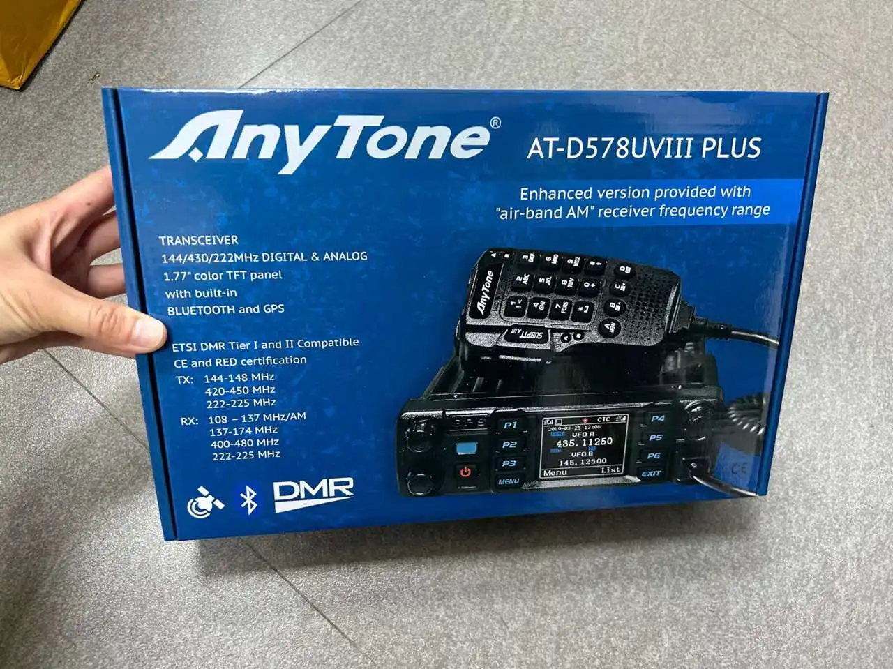 AnyTone AT-D578UV III plus Rádio móvel de alta potência 50W Transceptor de carro Tri Band 137-174/400-480/222-225MHz com GPS Blue-tooth