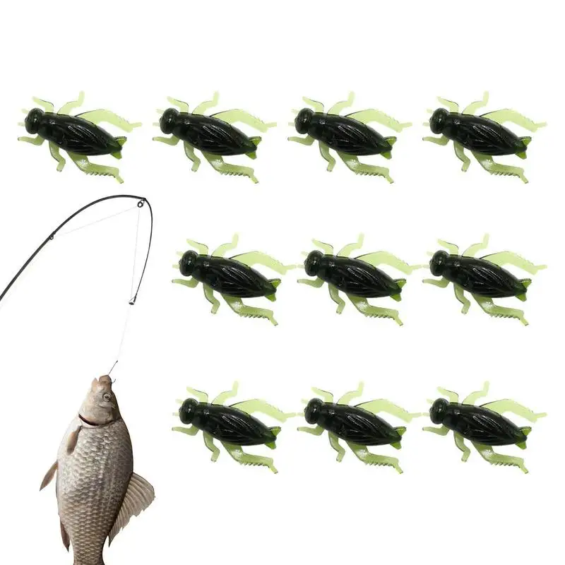 Artificial Fishing Bait 10pcs Fish Lures Fishing Bait Realistic Cricket Simulation Tear Resistance Float Bottom Drag Fishing