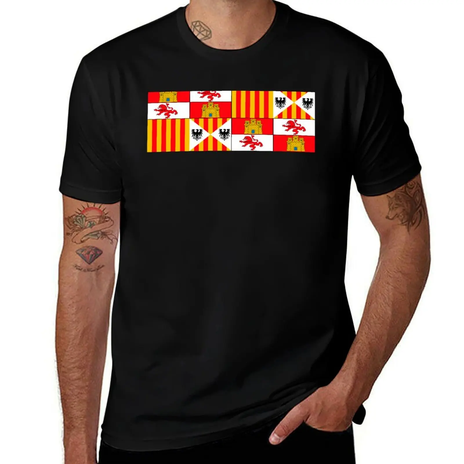 Flag of the Kingdom of Spain from the time of the Catholic Monarchs in XV century. T-Shirt anime t shirts for man T-Shirt