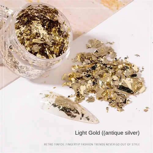 Accesorios para decoración de uñas, lámina de cobre dorada, plateada, lentejuelas, hoja de escamas, papel de aluminio a granel para decoración de manicura dorada