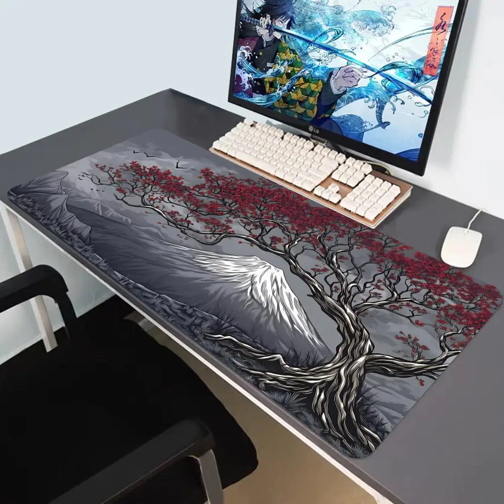 

HYBXAXC Sakura Japanese Mount Fuji Red Sakura Blossoms mousepad laptop Kawaii white mousepad gaming keyboard accessories Deskmat