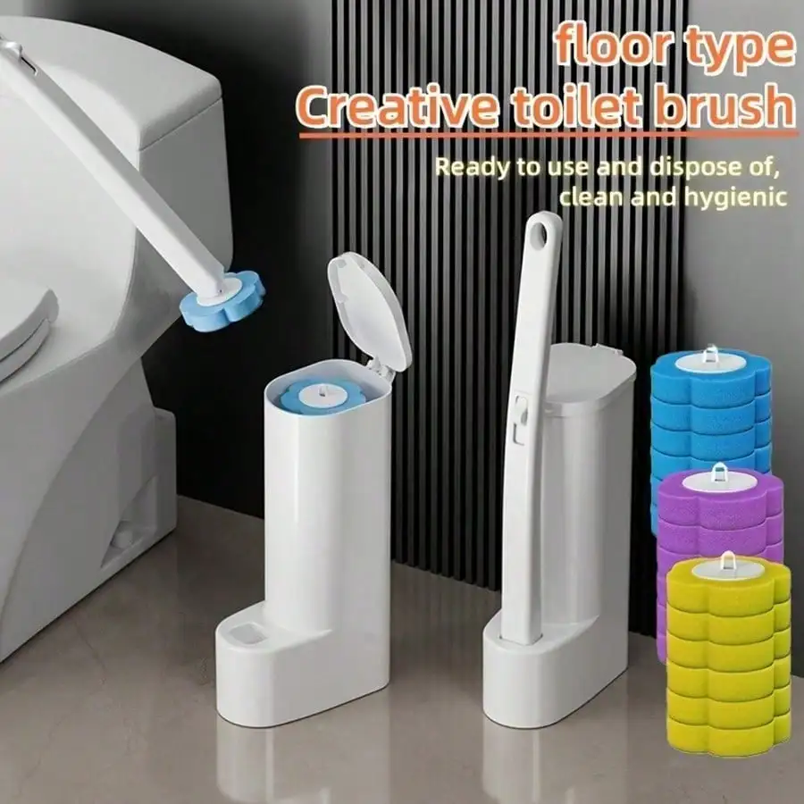 

1 Set, Toilet Brush With Holder Set, Wall Mounted Long Handle Toilet Cleaning Brush With Holder, Flexible Toilet Bowl Cleaning Brush, No Dead Corner, Bathroom Cleaning Brush, Cleaning Supplies, Cleaning Tool, Back To School Supplies, Daily