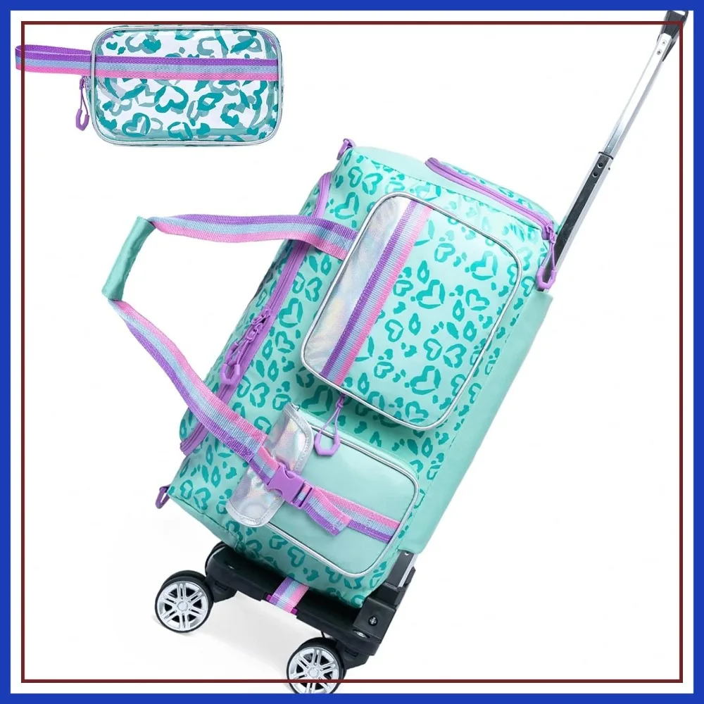 

Rolling Duffle Bag with Wheels - Travel Overnight Bag with Makeup & Toiletry Bag - Dance Bag for Women
