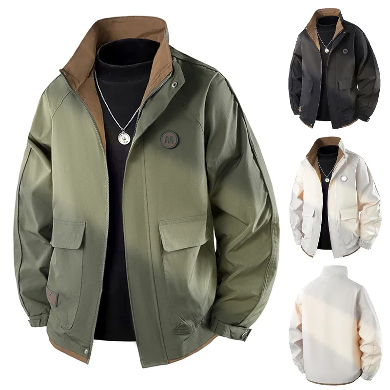 Men's Stand Collar Jacket, New Spring & Autumn Arrival, Water Repellent & Wear-resistant, Trendy Loose Outerwear, Plus Size