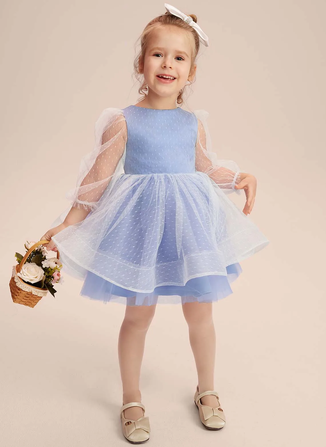 

Ball-Gown/Princess Scoop Knee-Length Tulle Flower Girl Dress Flower Girl Wedding Dress Birthday Short Princess Dress