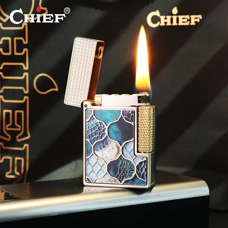 2026 CHIEF Integrated Fuel Tank Kerosine Lighter Side Pulley Ignition High End Serpentine Fuel Oil Lighters Smoking Men's Gifts