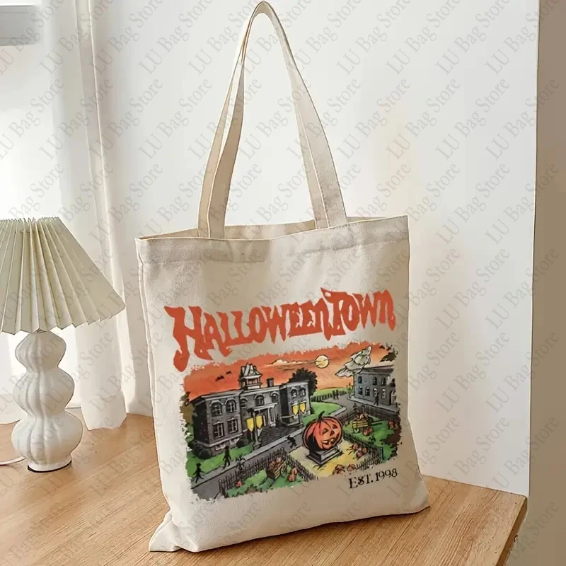 Halloweentown Pattern Tote Bag Casual Canvas Shopping Bag Shoulder Bags Halloween Gift for Her Bag Best Gifts for Halloween