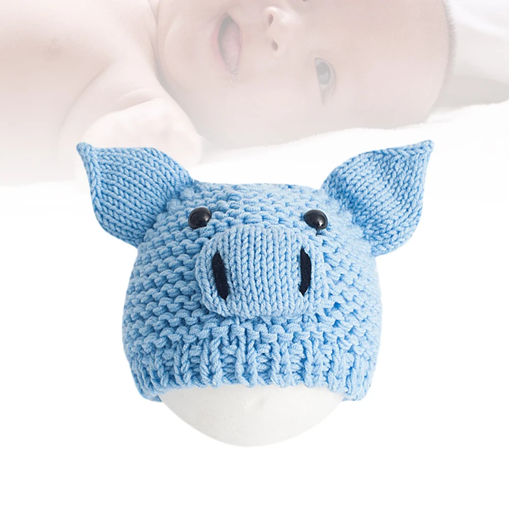 Schattige pasgeboren baby gebreide muts varken ontwerp haak fotografie prop baby beige comfortabel dagelijks gebruik cadeau voor baby