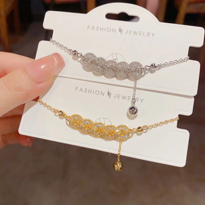

Retro New in Crushed Ice Five Emperor Coin Link Chain Bracelet Women Shining Zircon Beads Charm Exquisite Bracelets Jewelry 1688