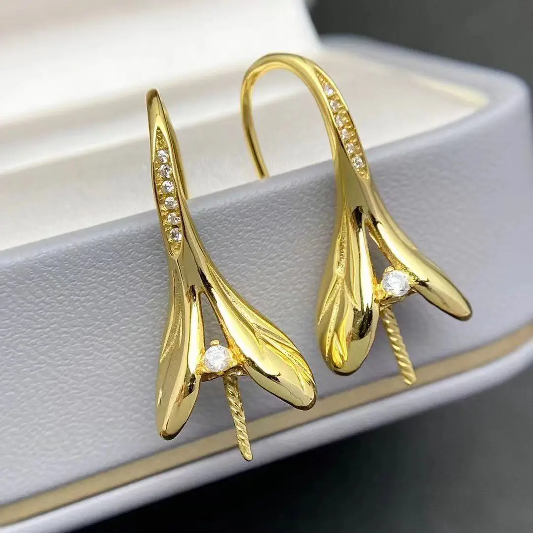 Wholesale S925 Sterling Silver Earrings Mount Findings Settings Base Mounting Parts Accessory for 10-11mm Pearls 5 pairs/lot